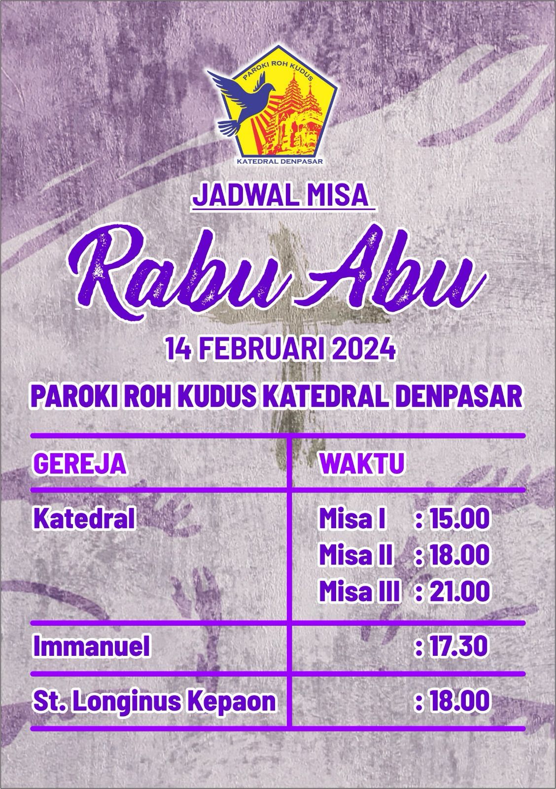 Jadwal Misa Rabu Abu 2024 - Gereja Katolik Katedral Denpasar